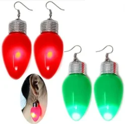 1 LED Light Up Bulb Christmas Flashing Earring And Necklace 2in