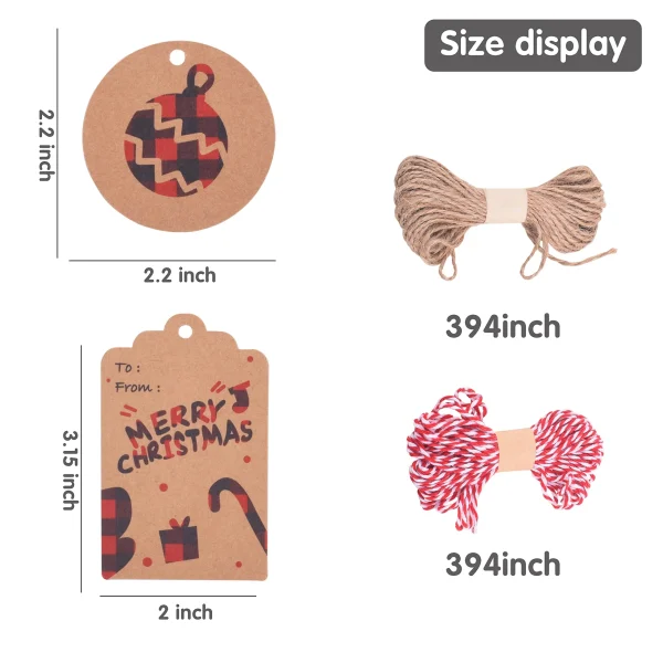 120pcs Kraft Paper Buffalo Plaid Christmas Gift Tags 6 120pcs Kraft Paper Buffalo Plaid Christmas Gift Tags - Image 4