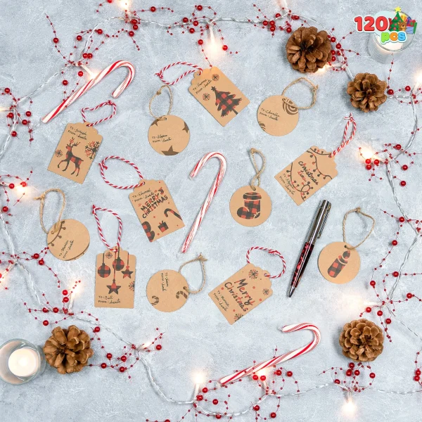 120pcs Kraft Paper Buffalo Plaid Christmas Gift Tags 7 120pcs Kraft Paper Buffalo Plaid Christmas Gift Tags - Image 5