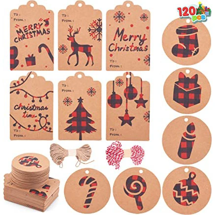 120pcs Kraft Paper Buffalo Plaid Christmas Gift Tags 4 120pcs Kraft Paper Buffalo Plaid Christmas Gift Tags - Image 2