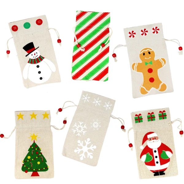 12pcs Assorted Christmas Canvas Drawstring Gift Bags 4 12pcs Assorted Christmas Canvas Drawstring Gift Bags - Image 2
