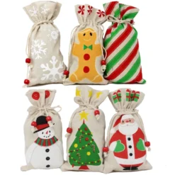 12pcs Assorted Christmas Canvas Drawstring Gift Bags 8 12pcs Assorted Christmas Canvas Drawstring Gift Bags -Christmas Favors Shop 12Pcs Canvas Bags 3 result 600x600 1