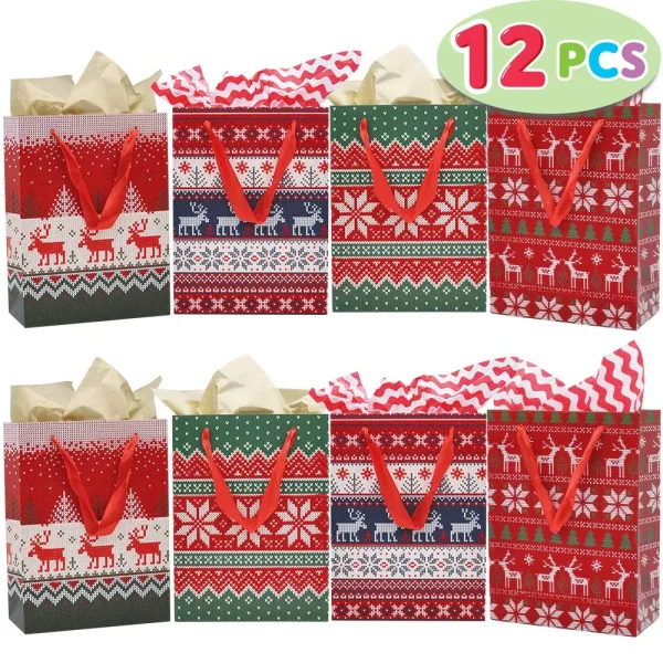12pcs Christmas Gift Bags With Assorted Christmas Prints 4 12pcs Christmas Gift Bags With Assorted Christmas Prints - Image 2
