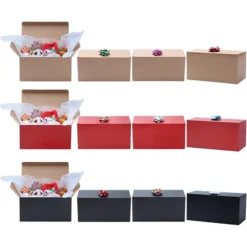 12pcs Paper Kraft Gift Boxes In 3 Colors -Christmas Favors Shop 12Pcs Colored Giftbox with Pull Bows and Tissue Paper 3