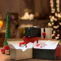 12pcs Paper Kraft Gift Boxes In 3 Colors -Christmas Favors Shop 12Pcs Colored Giftbox with Pull Bows and Tissue Paper 5 600x600 1