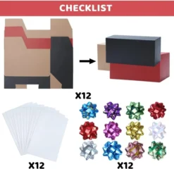 12pcs Paper Kraft Gift Boxes In 3 Colors -Christmas Favors Shop 12Pcs Colored Giftbox with Pull Bows and Tissue Paper 600x582 1