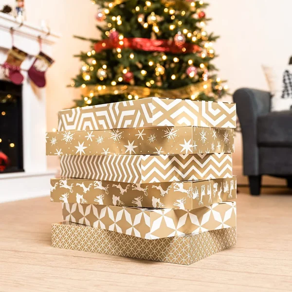 12pcs Foil Golden Patterned Christmas Wrapping Boxes 7 12pcs Foil Golden Patterned Christmas Wrapping Boxes - Image 5