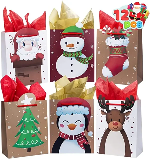 12pcs Christmas Reusable Kraft Paper Bag With Handle 4 12pcs Christmas Reusable Kraft Paper Bag With Handle - Image 2