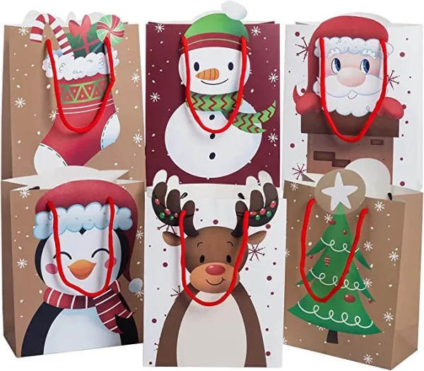 12pcs Christmas Reusable Kraft Paper Bag With Handle 3 12pcs Christmas Reusable Kraft Paper Bag With Handle