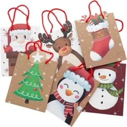 12pcs Christmas Reusable Kraft Paper Bag With Handle 10 12pcs Christmas Reusable Kraft Paper Bag With Handle -Christmas Favors Shop 12Pcs Kraft Gift Bags 3 600x603 1