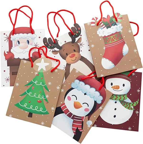 12pcs Christmas Reusable Kraft Paper Bag With Handle 5 12pcs Christmas Reusable Kraft Paper Bag With Handle - Image 3