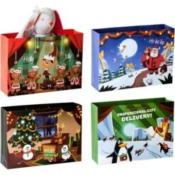 12pcs Jumbo Christmas Gift Bags In 6 Designs