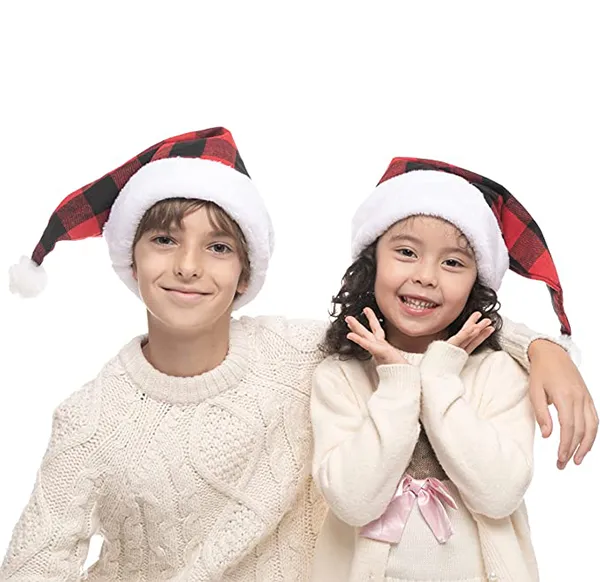 12pcs Red Velvet Plush Plaid Christmas Hat 4 12pcs Red Velvet Plush Plaid Christmas Hat - Image 2