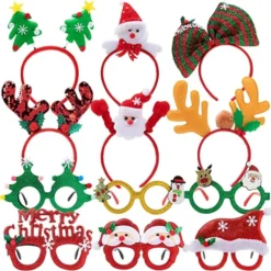 12pcs Christmas Headbands And Glasses Frames Set