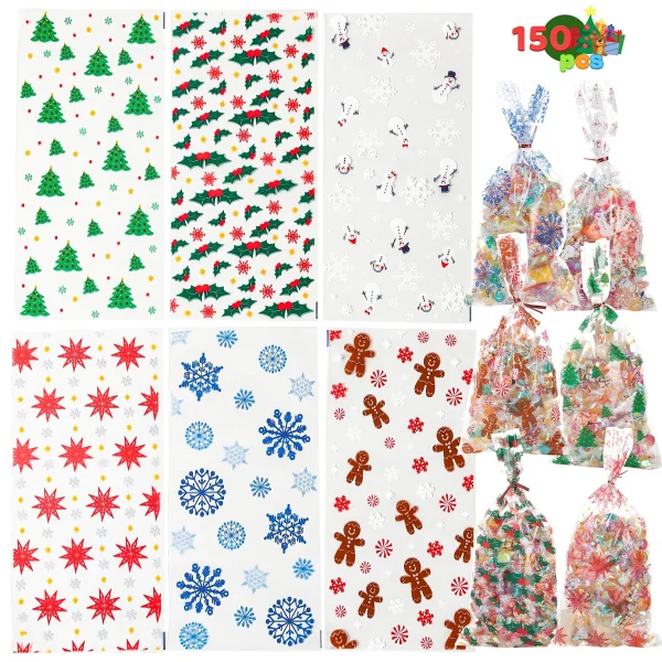 150pcs Clear Christmas Cellophane Treat Bag 4 150pcs Clear Christmas Cellophane Treat Bag - Image 2