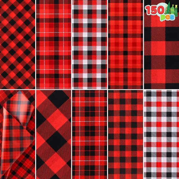 150pcs Red Black Buffalo Buffalo Plaid Tissue Paper 4 150pcs Red Black Buffalo Buffalo Plaid Tissue Paper - Image 2