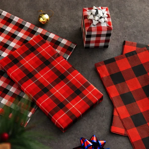 150pcs Red Black Buffalo Buffalo Plaid Tissue Paper 3 150pcs Red Black Buffalo Buffalo Plaid Tissue Paper