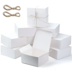 15pcs White Christmas Gift Boxes With Hemp Ropes