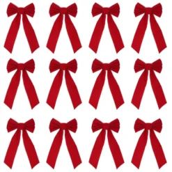 12pcs Christmas Red Velvet Bow Decoration