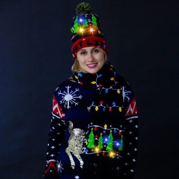 2pcs Christmas Tree LED Light Up Beanie Cap & Scarf 4 2pcs Christmas Tree LED Light Up Beanie Cap & Scarf - Image 2