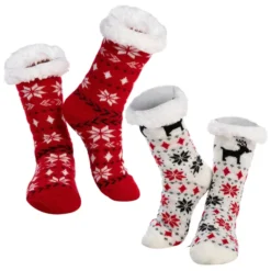 2pcs Women's Red Soft Fuzzy Slipper Socks