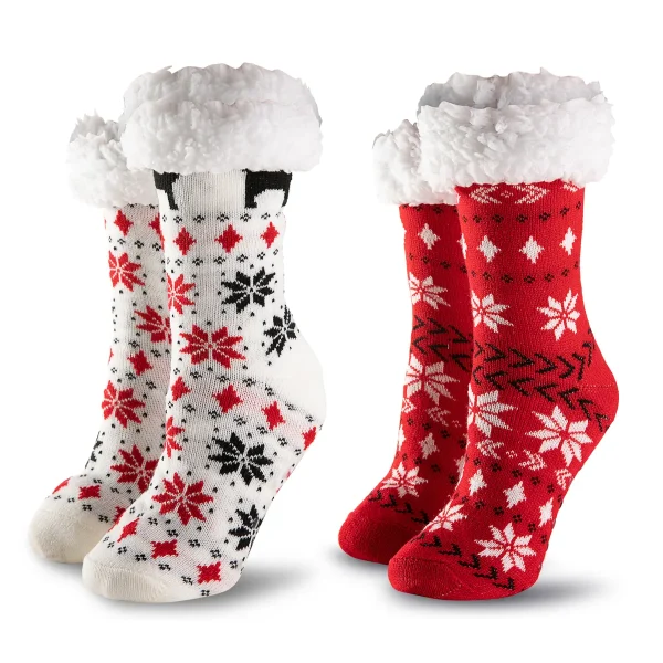 2pcs Women's Red Soft Fuzzy Slipper Socks 4 2pcs Women's Red Soft Fuzzy Slipper Socks - Image 2