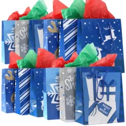 20pcs Christmas Blue Paper Gift Bags With Handles