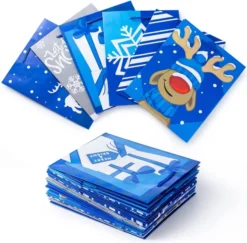 20pcs Christmas Blue Paper Gift Bags With Handles -Christmas Favors Shop 20 Pcs Christmas Holiday Blue Paper Gift Bags 3 result 600x591 1