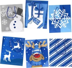 20pcs Christmas Blue Paper Gift Bags With Handles -Christmas Favors Shop 20 Pcs Christmas Holiday Blue Paper Gift Bags 6 result 600x566 1