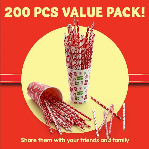 200pcs Disposable Christmas Paper Drinking Straws 4 200pcs Disposable Christmas Paper Drinking Straws - Image 2