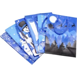 20pcs Christmas Small Blue Paper Gift Bags -Christmas Favors Shop 20Pcs Small Blue Christmas Holiday Bags