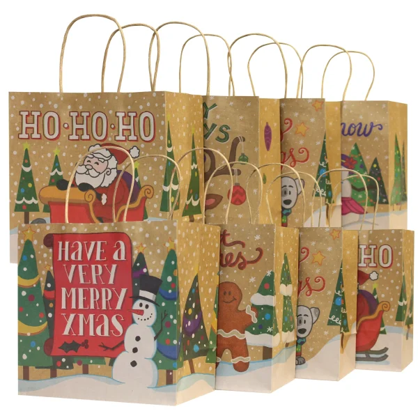 24pcs Christmas Kraft Paper Goodie Gags With Handle 3 24pcs Christmas Kraft Paper Goodie Gags With Handle