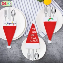 24pcs Silverware Holders Santa Hat Decorations -Christmas Favors Shop 24 Piece Christmas Santa Hats Silverware 3 result 600x600 1