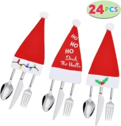 24pcs Silverware Holders Santa Hat Decorations -Christmas Favors Shop 24 Piece Christmas Santa Hats Silverware 4 result 600x622 1