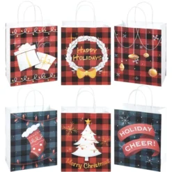 24pcs Christmas Buffalo Plaid Gift Bags With Handles