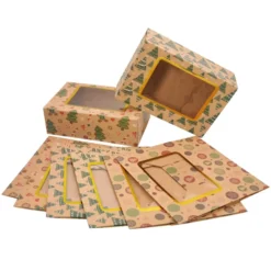 24pcs Christmas Cookie Boxes With Windows -Christmas Favors Shop 24Pcs Christmas Foil Cookie Kraft Pattern Gift Box 4 result 600x600 1