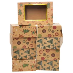 24pcs Christmas Cookie Boxes With Windows -Christmas Favors Shop 24Pcs Christmas Foil Cookie Kraft Pattern Gift Box 5 result 600x600 1
