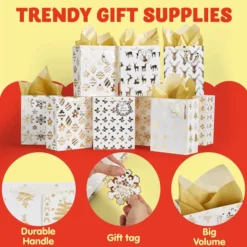 24pcs Christmas Gold Foil Gift Bags 12 24pcs Christmas Gold Foil Gift Bags -Christmas Favors Shop 24Pcs Christmas Foil Gold Gift Bags 6 600x600 1
