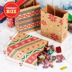 24pcs Christmas Kraft Paper Gift Bags -Christmas Favors Shop 24Pcs Christmas Kraft Gift Bags with Assorted Christmas Prints 6 600x600 1