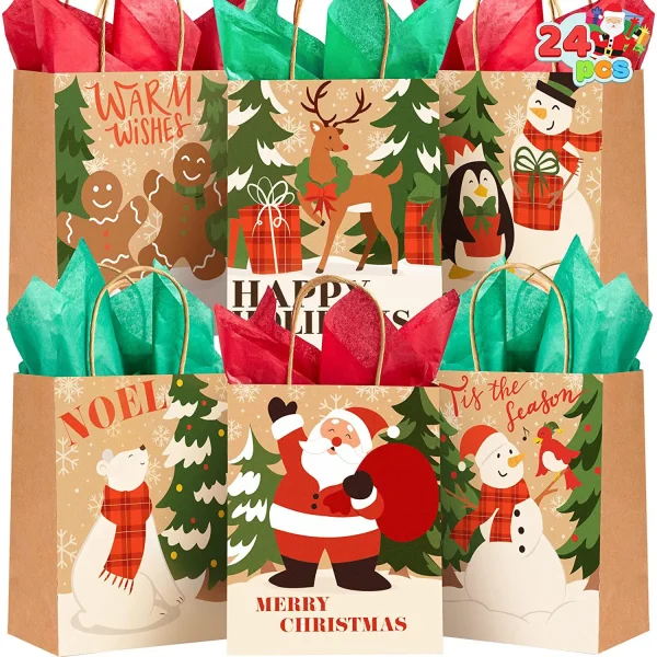 24pcs Christmas Kraft Paper Goodie Bags 4 24pcs Christmas Kraft Paper Goodie Bags - Image 2