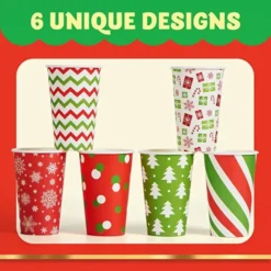 24pcs Christmas Disposable Coffee Cups With Lids 16oz -Christmas Favors Shop 24Pcs Christmas Paper Cup 16 oz with Holiday Design 3 600x600 1