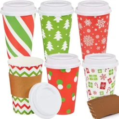 24pcs Christmas Disposable Coffee Cups With Lids 16oz