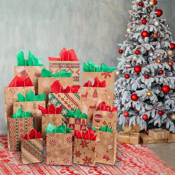 12pcs Reusable Kraft Paper Christmas Gift Bags With Handle 7 12pcs Reusable Kraft Paper Christmas Gift Bags With Handle - Image 5