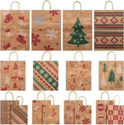 12pcs Reusable Kraft Paper Christmas Gift Bags With Handle 11 12pcs Reusable Kraft Paper Christmas Gift Bags With Handle -Christmas Favors Shop 24Pcs Kraft Gift Bags 4 600x605 1