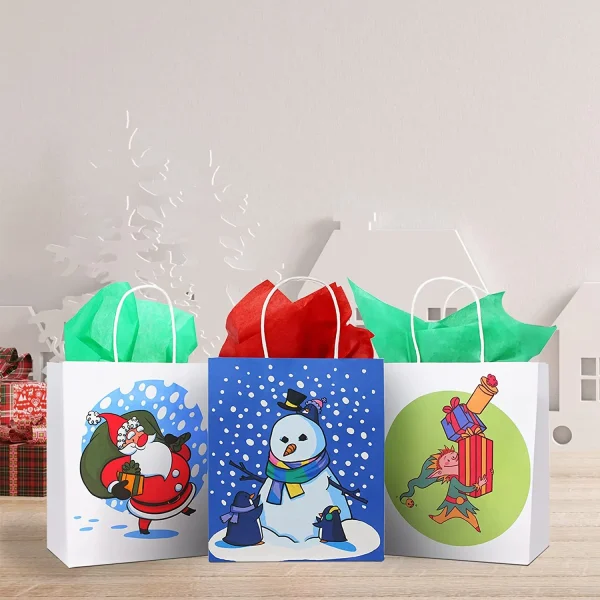 24pcs Kraft Paper Christmas Gift Bags With Handles 3 24pcs Kraft Paper Christmas Gift Bags With Handles