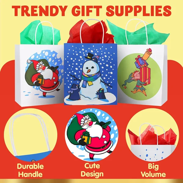 24pcs Kraft Paper Christmas Gift Bags With Handles 6 24pcs Kraft Paper Christmas Gift Bags With Handles - Image 4