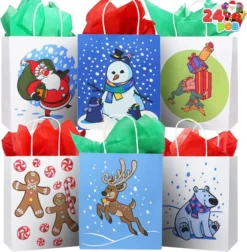 24pcs Kraft Paper Christmas Gift Bags With Handles 13 24pcs Kraft Paper Christmas Gift Bags With Handles -Christmas Favors Shop 24Pcs Kraft Paper Gift Bags 5 600x613 1
