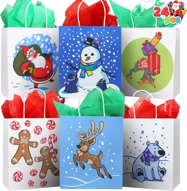 24pcs Kraft Paper Christmas Gift Bags With Handles 8 24pcs Kraft Paper Christmas Gift Bags With Handles - Image 6