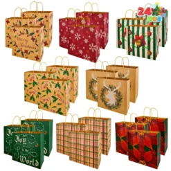 24pcs Large Christmas Kraft Paper Gift Bags -Christmas Favors Shop 24Pcs Large Pack Christmas Kraft Paper Bags with 8 Generic Vintage Drawstring 2 result 600x600 1