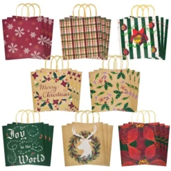 24pcs Large Christmas Kraft Paper Gift Bags -Christmas Favors Shop 24Pcs Large Pack Christmas Kraft Paper Bags with 8 Generic Vintage Drawstring 4 result 600x600 1